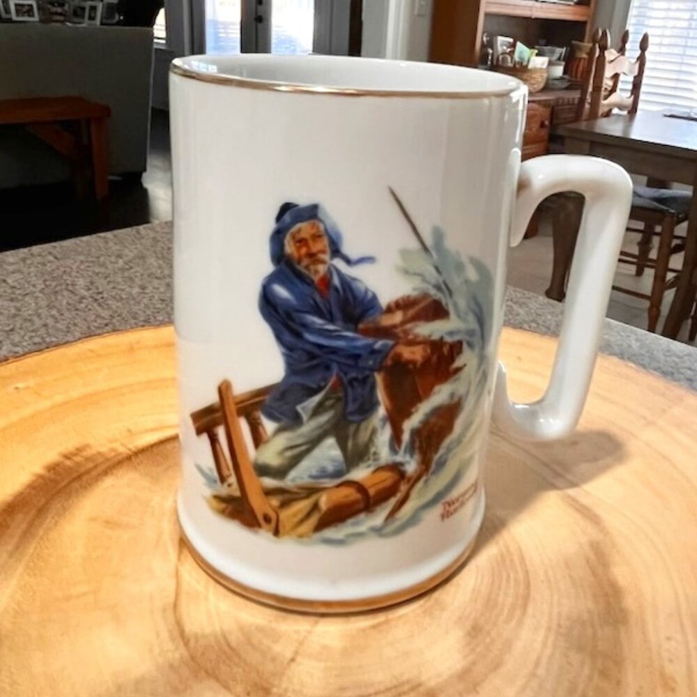 Vintage 1985 Norman Rockwell Braving The Storm Mug/Cup- Ceramic